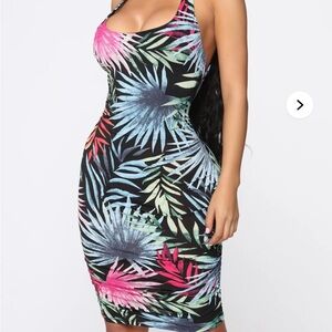 Tropical Print Bodycon Dress